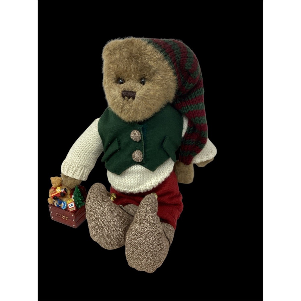 14" Bearington "Mr. Bear Jingles" Christmas Elf Musical Bear w\Ornament. #1474